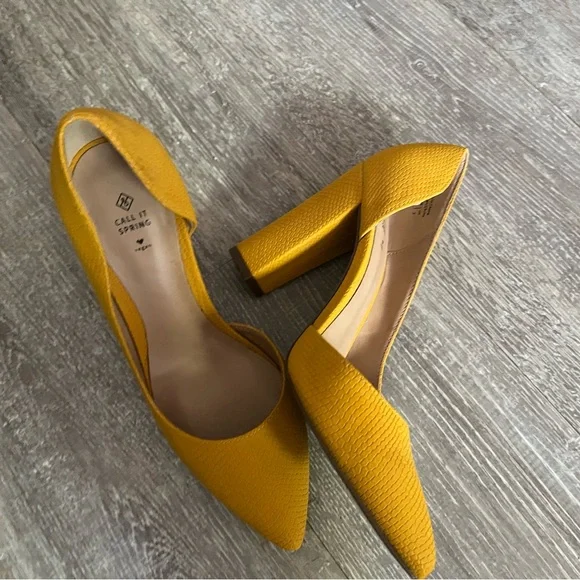 Call It Spring Mustard Yellow Textured Heels - Picture 1 of 3